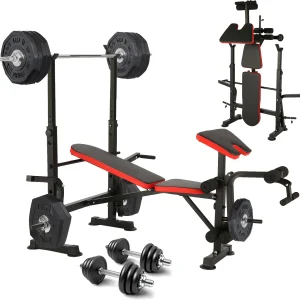 6 in 1 660lbs Weight Bench Set with Squat Rack