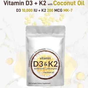Vitamin D3 K2 10000 IU 300 Coconut Oil Softgels,