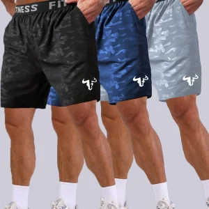 Men's  Bull Print Sports Shorts 3-Piece Set